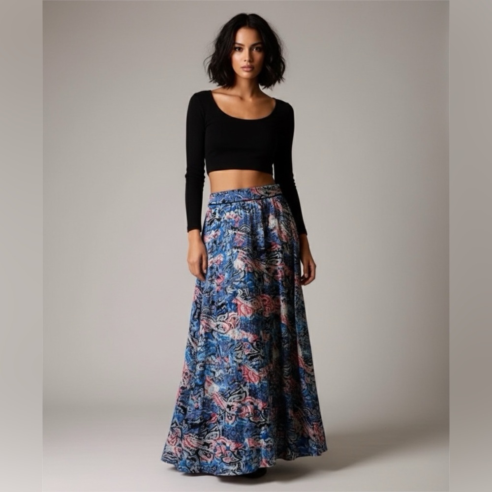 LuLaRoe Women's Maxi Skirt - Paisley Blue and Pink